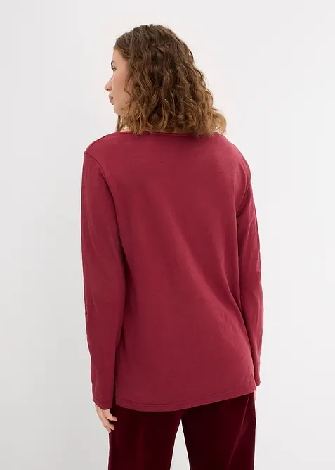 T-shirt manches longues &agrave; col boutonn&eacute;, 100% coton, bonprix