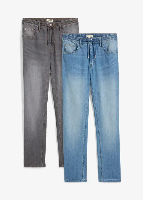 Lot de 2 jeans droits extensibles regular &agrave; taille &eacute;lastiqu&eacute;e, bonprix