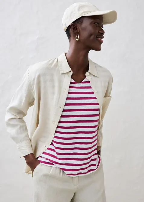 T-shirt 100% lin &agrave; manches chauve-souris, bonprix