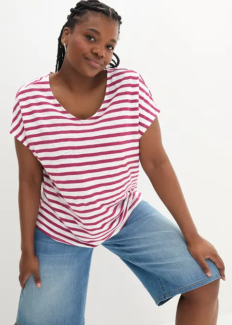 T-shirt 100% lin &agrave; manches chauve-souris, bonprix