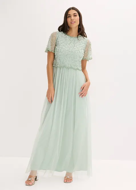 Robe longue en tulle fin avec sequins brod&eacute;s, bonprix