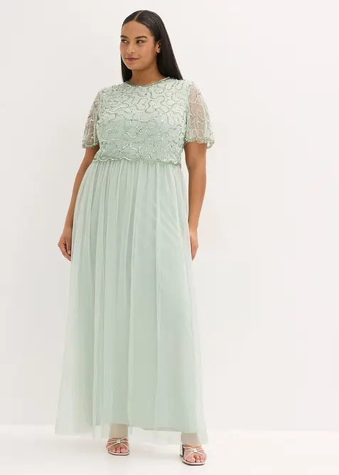 Robe longue en tulle fin avec sequins brod&eacute;s, bonprix