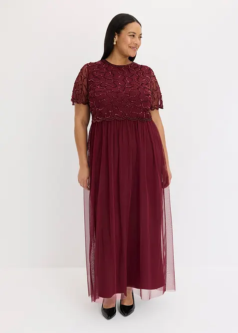 Robe longue en tulle fin avec sequins brod&eacute;s, bonprix