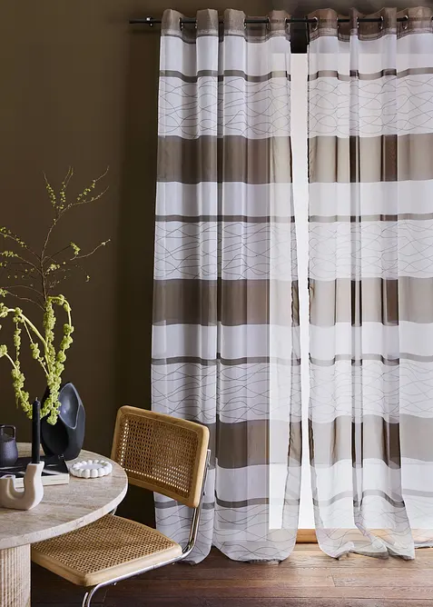 Voilage transparent &agrave; imprim&eacute; rayures horizontales (1 pce), bonprix