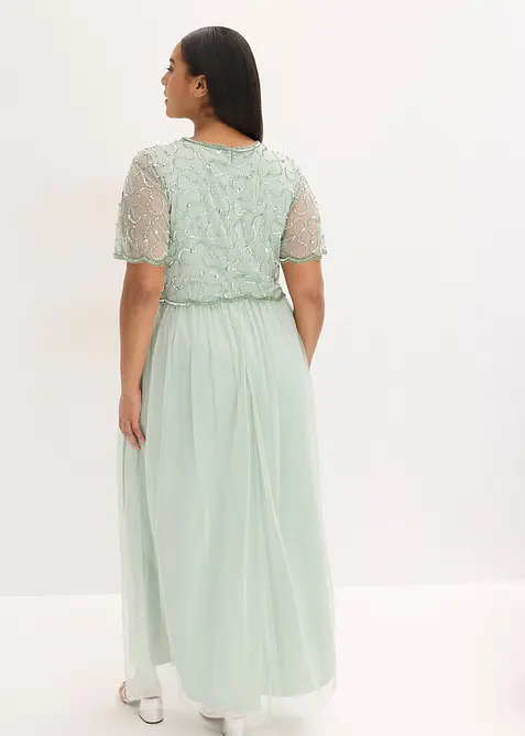 Robe longue en tulle fin avec sequins brod&eacute;s, bonprix