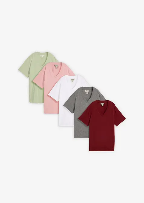 Lot de 5 T-shirts longs et amples &agrave; col V, bonprix