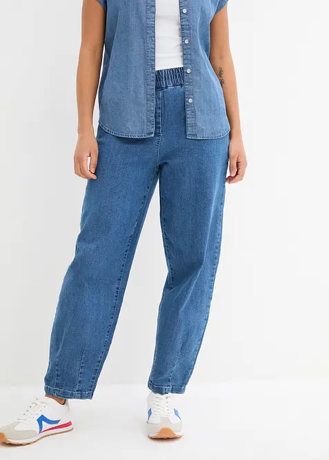 Jean mom, taille haute &eacute;lastiqu&eacute;e, bonprix
