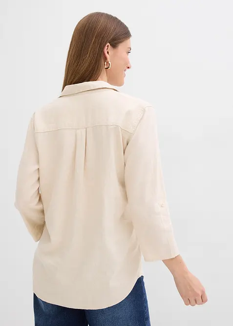 Blouse en lin m&eacute;lang&eacute;, manches 3/4, bonprix