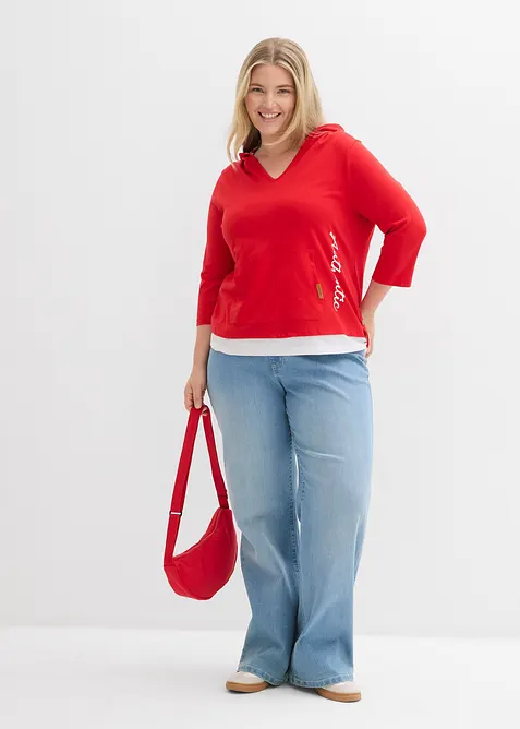 T-shirt &agrave; capuche, manches 3/4, 100% coton, bonprix