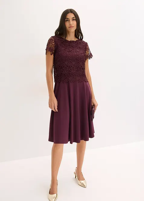 Robe midi avec empi&egrave;cement dentelle, bonprix