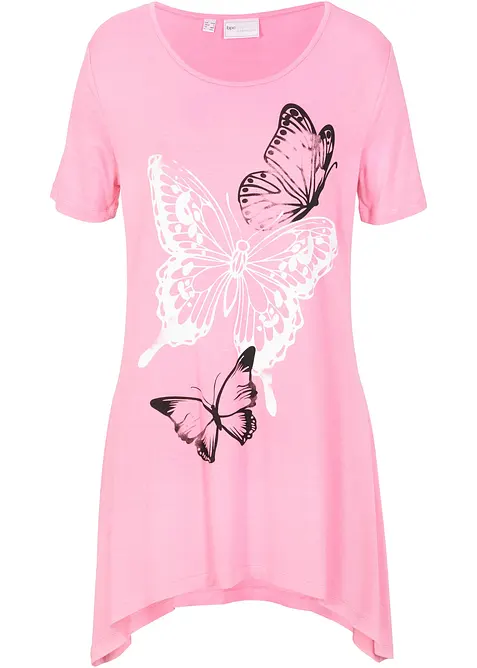 T-shirt long &agrave; pans et imprim&eacute; papillon, bonprix