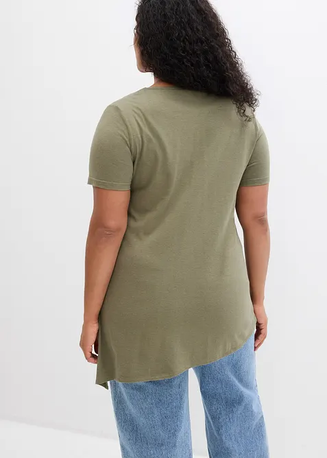 T-shirt long asym&eacute;trique en coton et viscose, bonprix