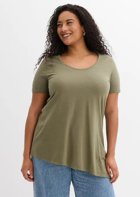 T-shirt long asym&eacute;trique en coton et viscose, bonprix