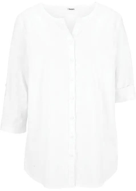 Chemisier en lin m&eacute;lang&eacute;, manches 3/4, bonprix