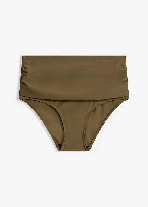 Bas de bikini taille haute sculptant &agrave; fronces, maintien l&eacute;ger, bonprix