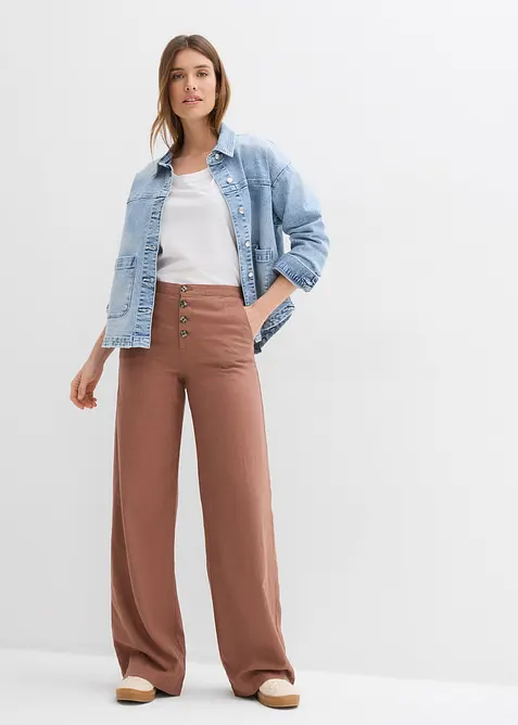 Pantalon palazzo en lin m&eacute;lang&eacute;, bonprix