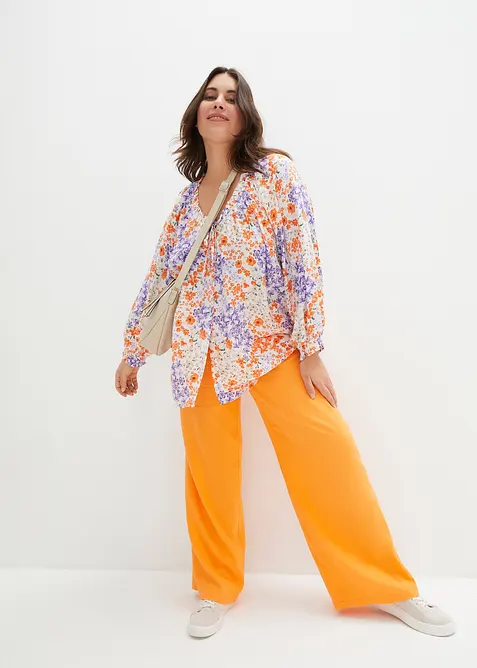 Pantalon palazzo en lin m&eacute;lang&eacute;, bonprix