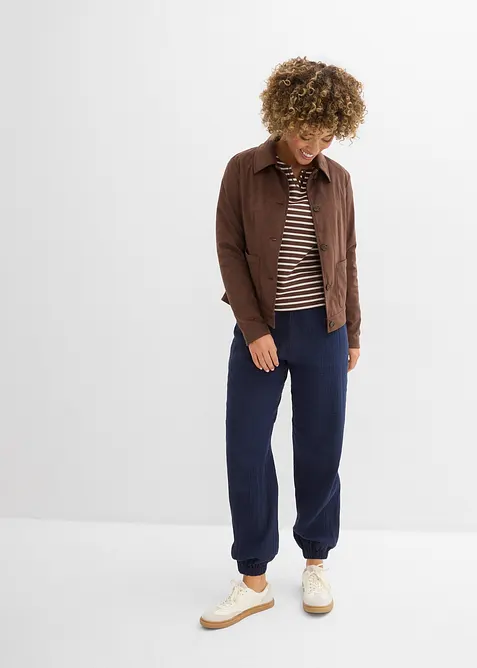 Pantalon en gaze de coton avec ceinture smock&eacute;e, bonprix