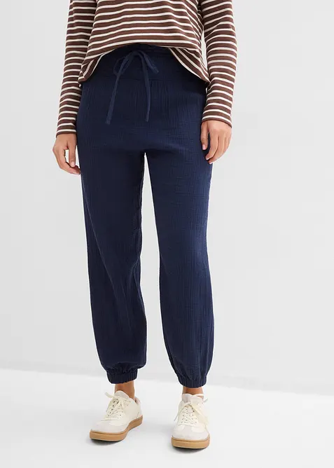 Pantalon en gaze de coton avec ceinture smock&eacute;e, bonprix