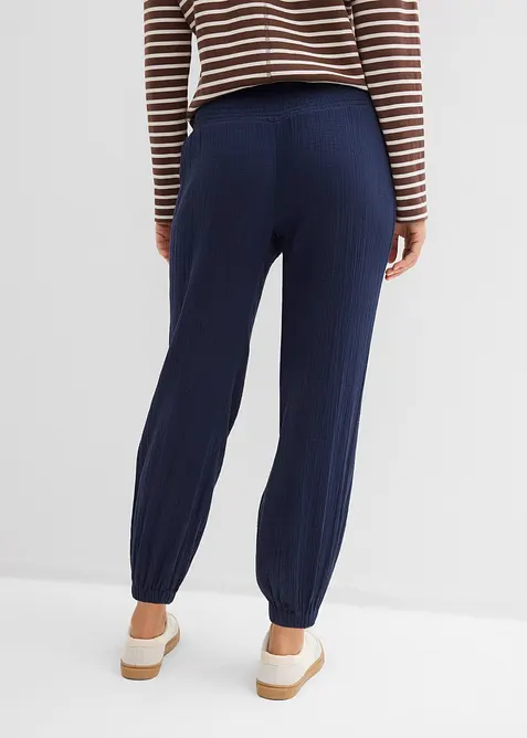 Pantalon en gaze de coton avec ceinture smock&eacute;e, bonprix