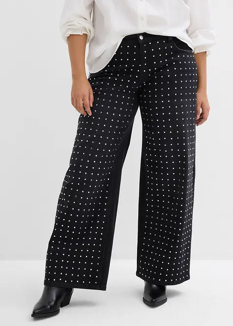 Jean large taille mi-haute avec strass, bonprix