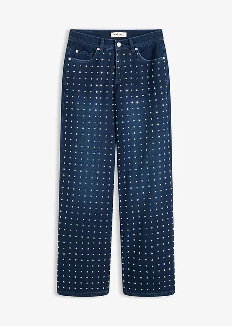 Jean large taille mi-haute avec strass, bonprix