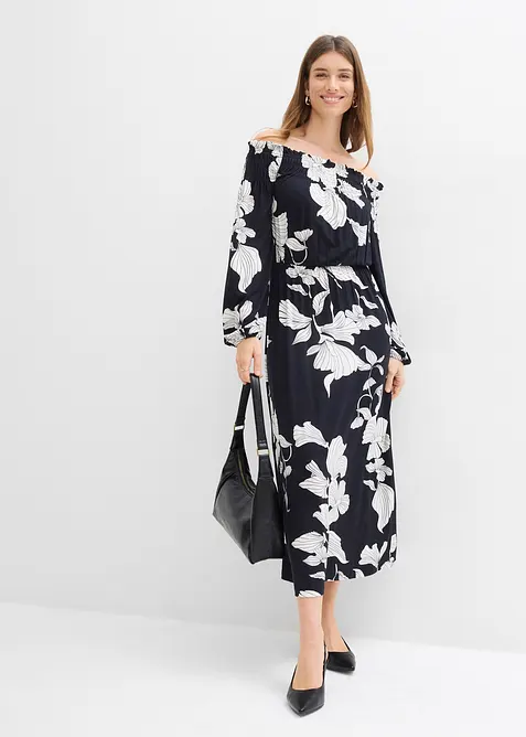 Robe &agrave; col Bardot en jersey viscose, bonprix