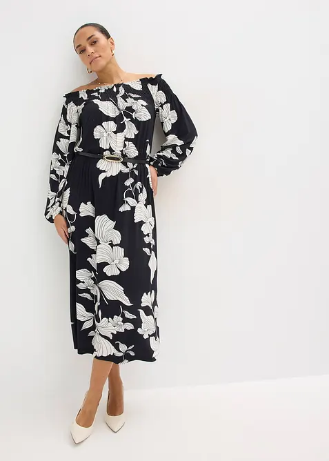 Robe &agrave; col Bardot en jersey viscose, bonprix