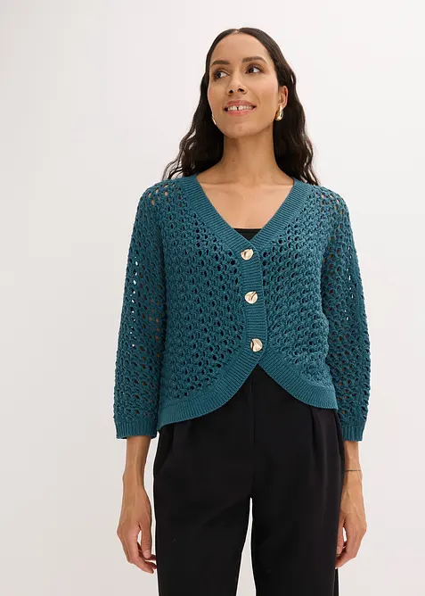 Cardigan ajour&eacute; 100% coton, bonprix