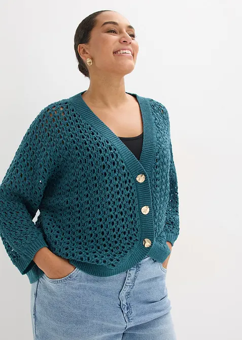 Cardigan ajour&eacute; 100% coton, bonprix