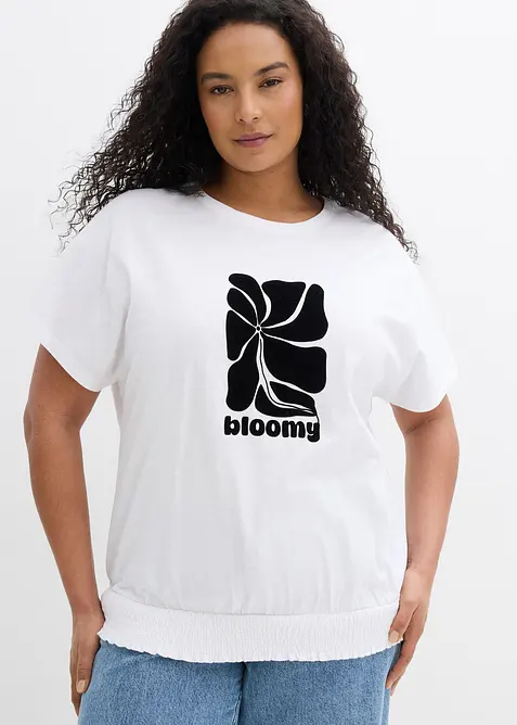 T-shirt en coton &agrave; base smock&eacute;e, bonprix