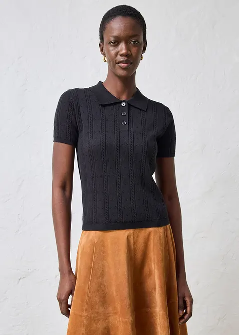 Pull ajour&eacute; en coton et soie, bonprix