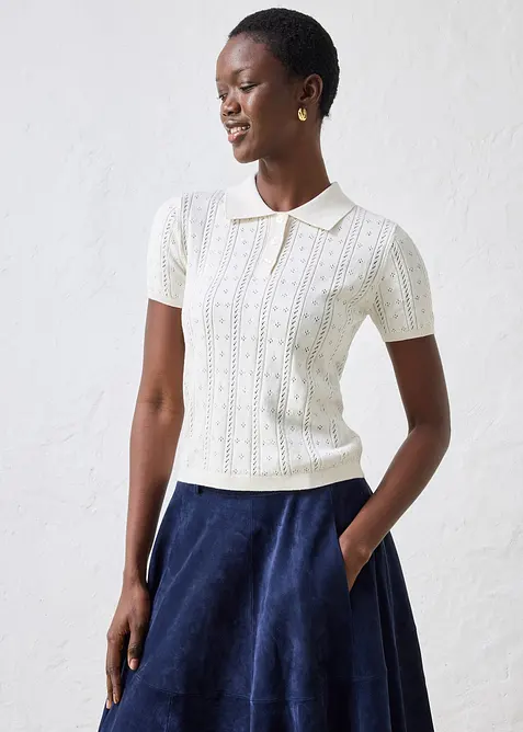 Pull ajour&eacute; en coton et soie, bonprix