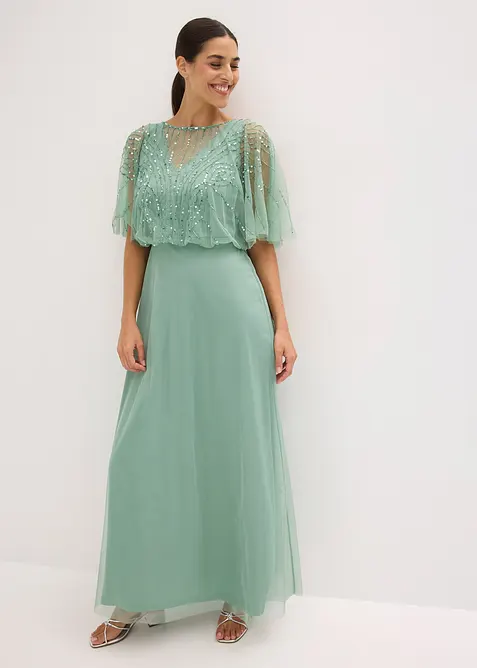 Robe longue en tulle fin avec sequins brod&eacute;s, bonprix