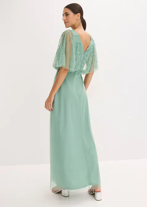 Robe longue en tulle fin avec sequins brod&eacute;s, bonprix