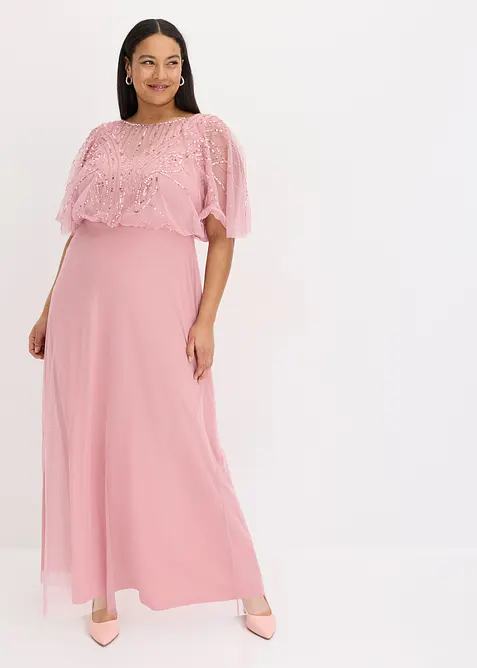 Robe longue en tulle fin avec sequins brod&eacute;s, bonprix