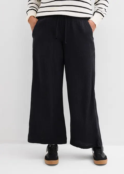 Pantalon palazzo l&eacute;ger en gaze de coton, bonprix
