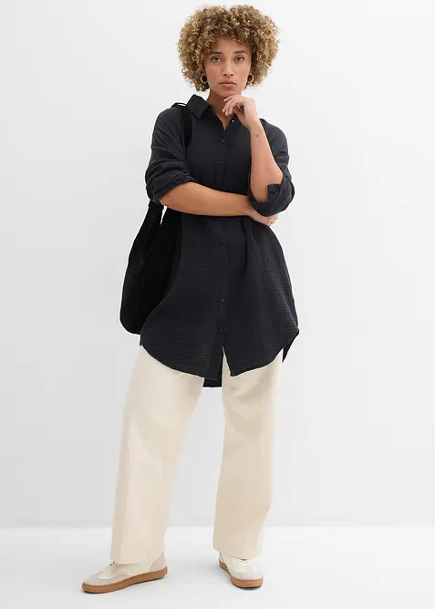 Chemisier long oversize en gaze de coton, bonprix