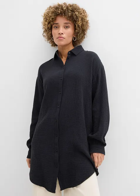 Chemisier long oversize en gaze de coton, bonprix