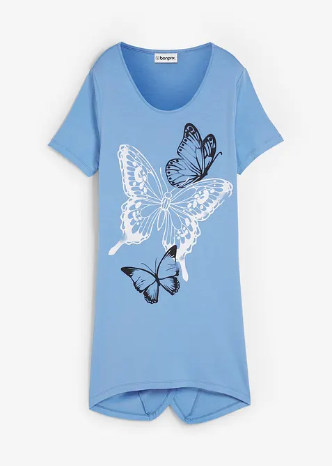 T-shirt long &agrave; pans et imprim&eacute; papillon, bonprix