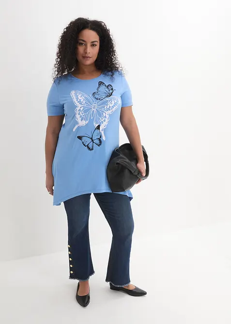 T-shirt long &agrave; pans et imprim&eacute; papillon, bonprix