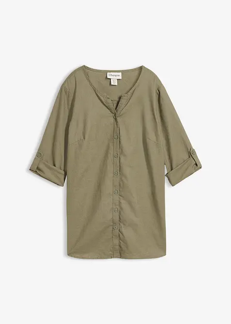 Chemisier en lin m&eacute;lang&eacute;, manches 3/4, bonprix