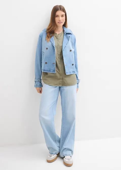 Chemisier en lin m&eacute;lang&eacute;, manches 3/4, bonprix