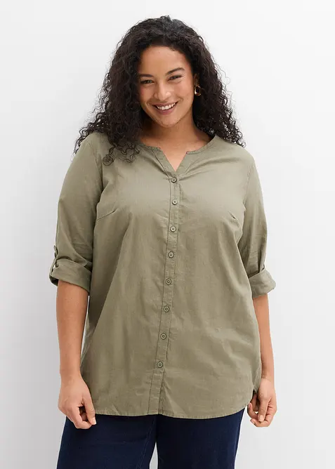 Chemisier en lin m&eacute;lang&eacute;, manches 3/4, bonprix