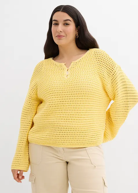 Pull ajour&eacute; oversize 100% coton, bonprix