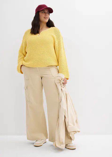 Pull ajour&eacute; oversize 100% coton, bonprix