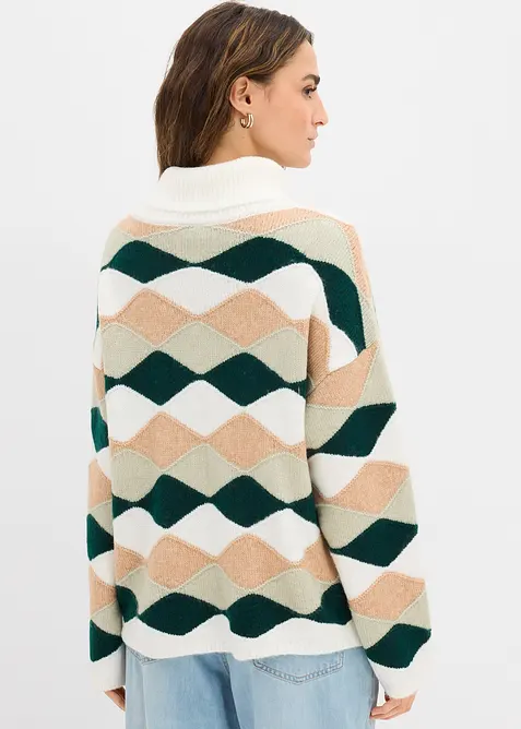 Pull col roul&eacute; &agrave; motif graphique, bonprix