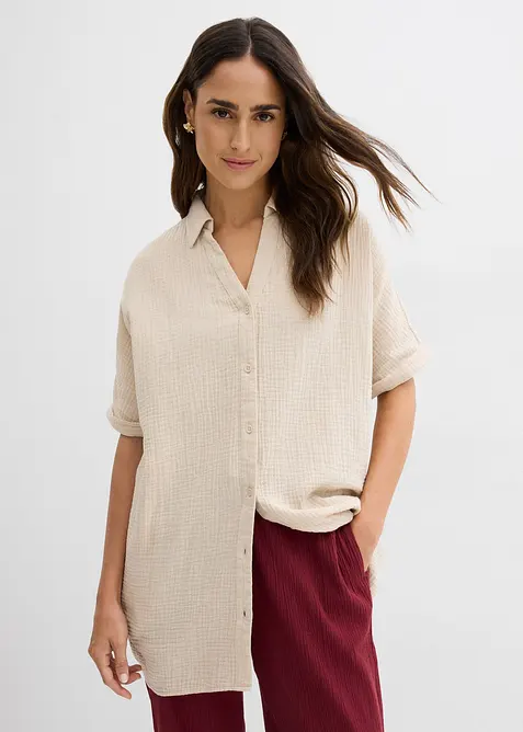 Chemisier long, oversize et doux en gaze de coton, bonprix