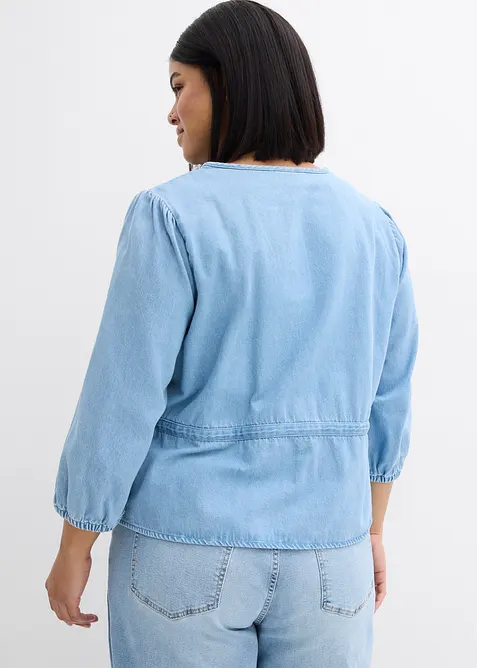 Chemisier en jean &agrave; manches bouffantes, coton, bonprix