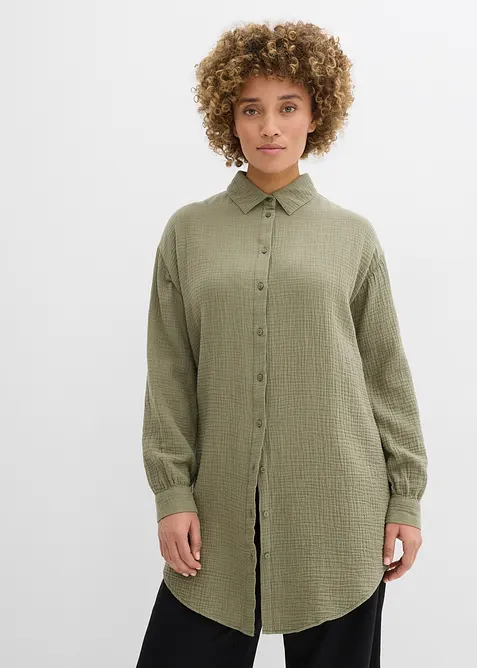 Chemisier long oversize en gaze de coton, bonprix